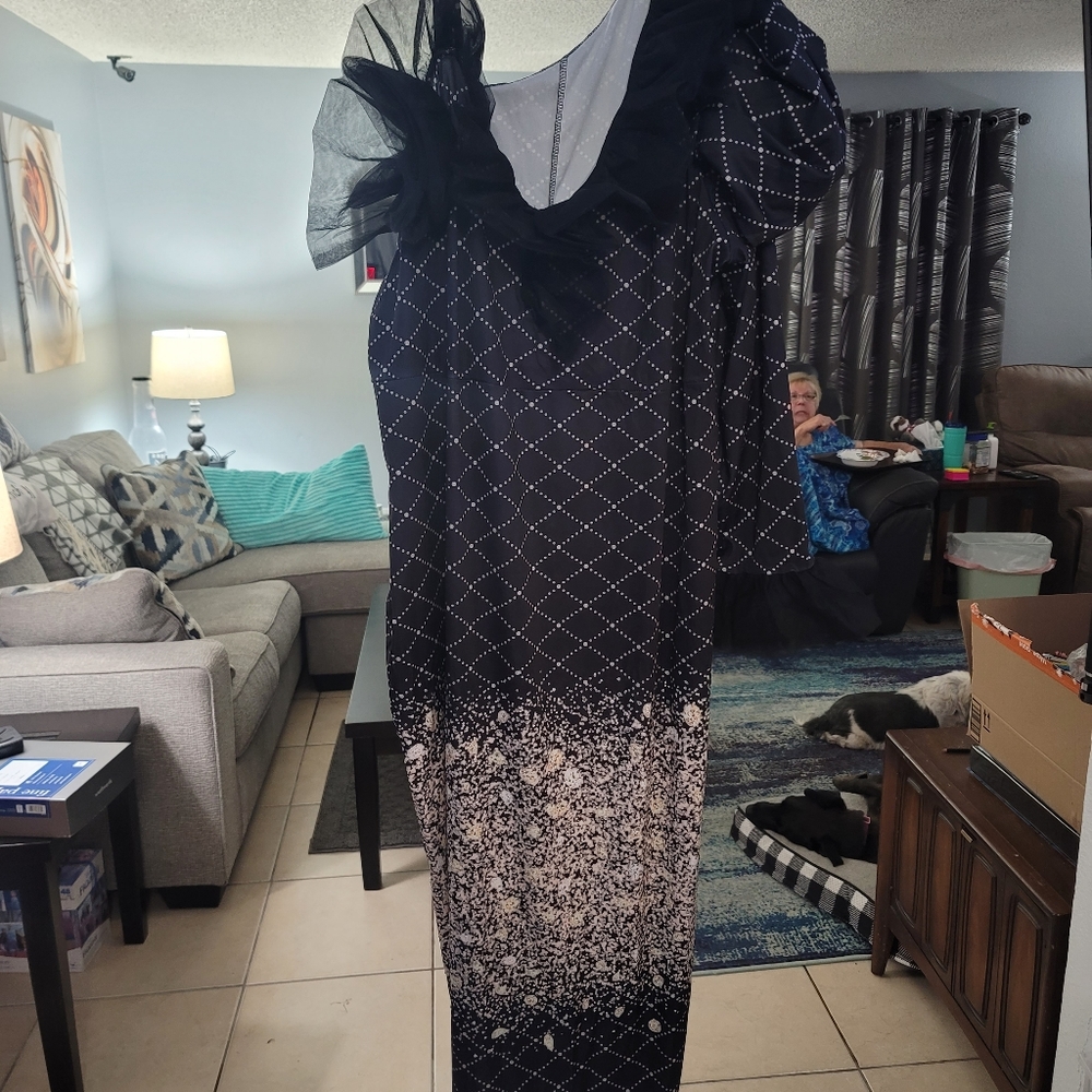XPlusWear PLUS SIZE SEQUIN RUFFLE SKINNY MAXI DRESS(NO BELT)